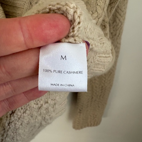 TSE 100% Cashmere Cableknit Beige Cardigan Sweater Womens M Luxury Old Money - Picture 5 of 6